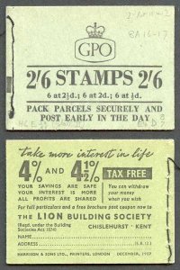 F61 2/6 Booklet Dec 1957 2d Cyl H6 dot