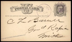 USA 1870s LUDINGTON Michigan Violet Cancel Postal Card Cover 96334