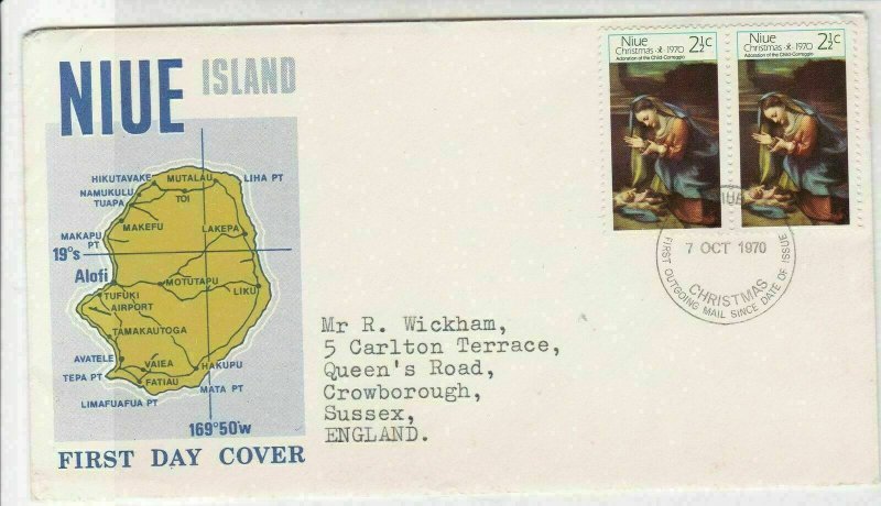 NIUE Island 1970 Picture of island Christmas Mary+Baby Stamps FDC Cover Rf 28568