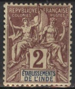 French India 2 (mh, slight gum disturbance) 2c nav. & commerce, brn on buff