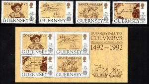 GUERNSEY 1992 Columbus/ Europa; Scott 467-70, 470a, SG 556-60; MNH