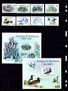 Antigua 1005-14 MNH 1987 W.W.F. (Marine Life and Birds)       (KB)