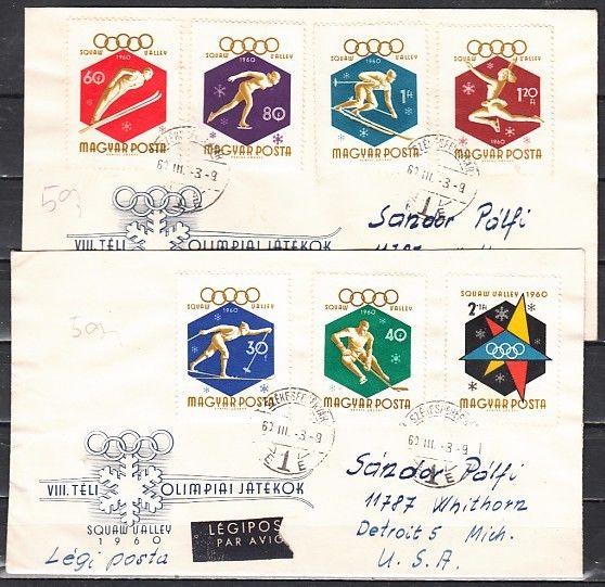 Hungary, Scott cat. 1301-1302, B217.  Squaw Valley Olympics. First day cover. ^