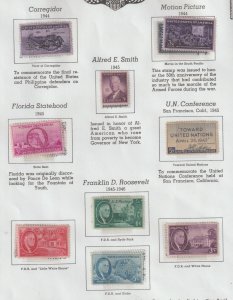 U.S. page of stamps