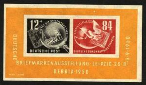 1950 DDR  LEIPZIG  Sc B21a  Souvenir Sheet MH