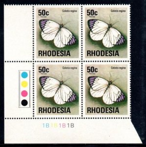 Rhodesia - 1974 50c Butterfly brown gum 1B Plate Block MNH** SG 506