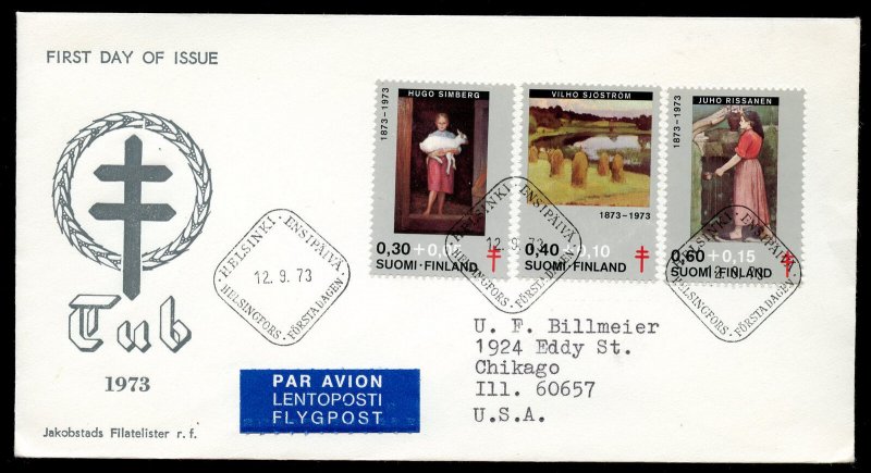 Finland Scott B197-B199 FDC Post Marked in Helsinki on September 12, 1973