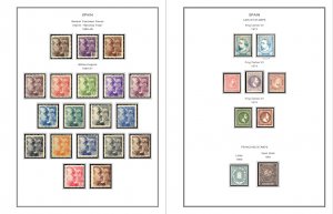 COLOR PRINTED SPAIN 1850-1940 STAMP ALBUM PAGES (42 illustrated pages)