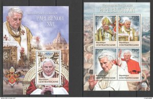 2013 Central Africa Tribute To Pope Benedict Xvi Pape Benoit Xvi Kb+Bl ** Ca642