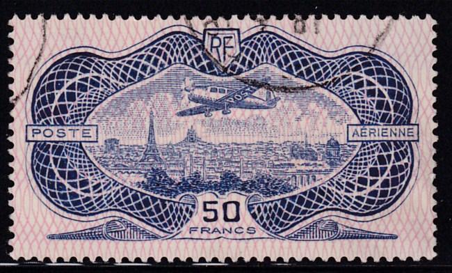 France 1936 50fr. Airmail Monoplane Over Paris F/VF/Used(o)