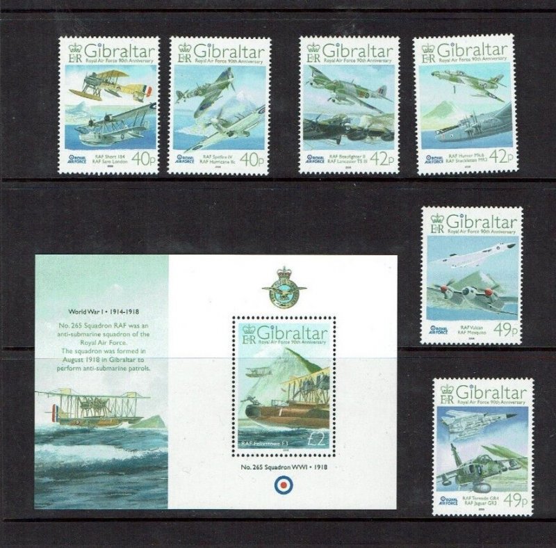 Gibraltar: 2008, 90th Anniversary of the RAF, MNH set + M/Sheet.