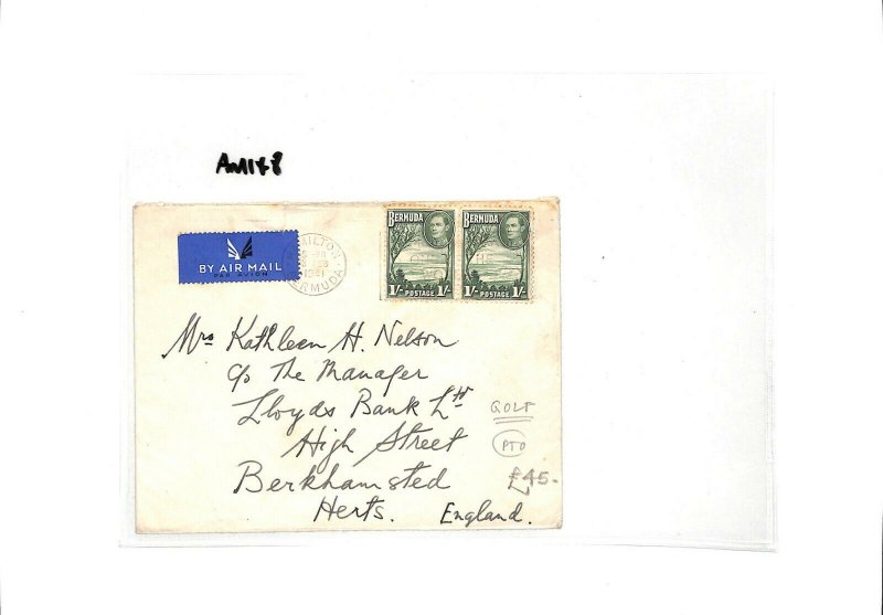 BERMUDA Cover *GOLF CLUB*Imprint Hamilton Air Mail Herts BANK 1948 AM148