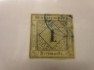 German States WURTTEMBERG Scott 1 (nice blue cancel)  USED G1  Cat $95