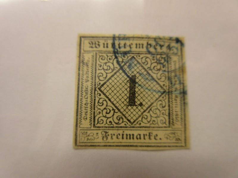 German States WURTTEMBERG Scott 1 (nice blue cancel)  USED G1  Cat $95