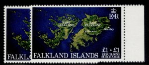 FALKLAND ISLANDS QEII SG430 + 430w, 1982 £1 + £1 NH MINT WMK VARIEITIES. Cat £91