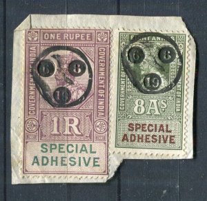 INDIA; Early 1900s GV Portrait type Revenue issues fine POSTMARK PIECE