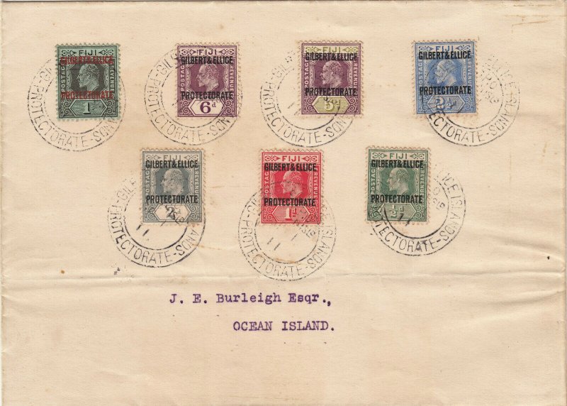 Gilbert & Ellice Islands 1911 Definitives Set of 7 on Cover