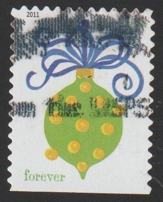SC# 4574 - (44c) - Ornament w/Blue Ribbon & micro on cap - Used Off Paper