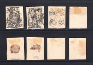 PROOF: Scott #156P3/166P3 1c/90c Group of (8) India Plate Proofs on Card, H