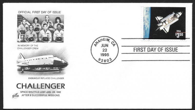 UNITED STATES FDC $3 Challenger Crew 1995 ArtCraft