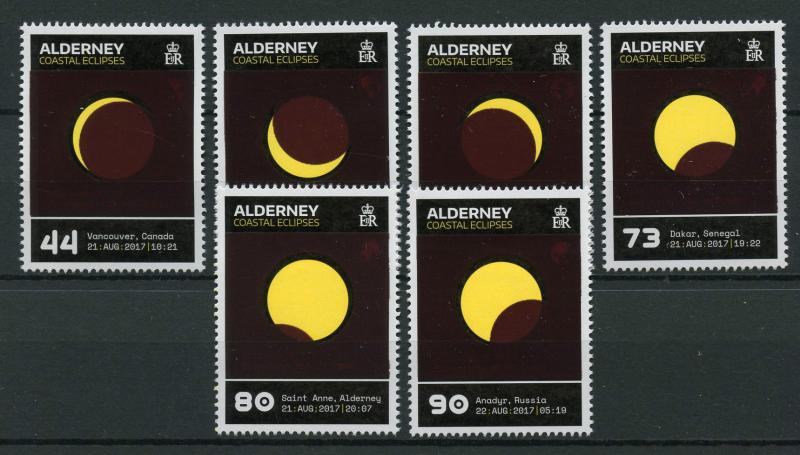 Alderney 2017 MNH Coastal Solar Eclipses Eclipse Sun 6v Set Thermochromic Stamps