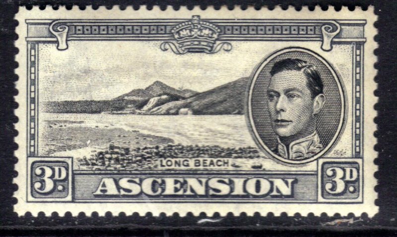 Ascension Island 1938 - 53 KGV1 3d Black & Grey Long Beach MM SG 42b ( R742 )