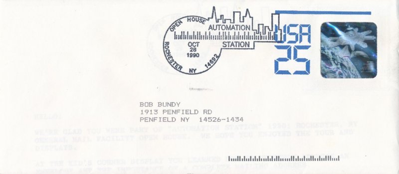 United States sc# U617 Used on Cover Rochester Automation Station Cancel pm 1990