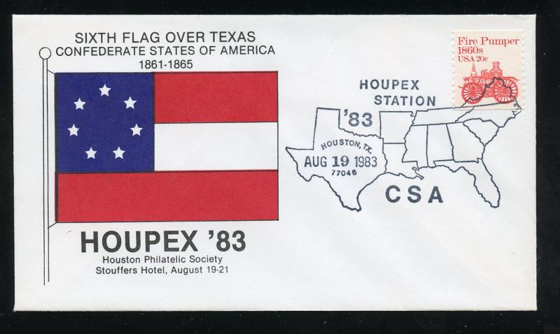 US 1908 HOUPEX 83 Sixth Flag over Texas - Confederate Houston Phil Soc Cachet