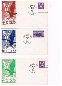 Lot of 3 VE Day covers with Anderson cachet in 3 different colors