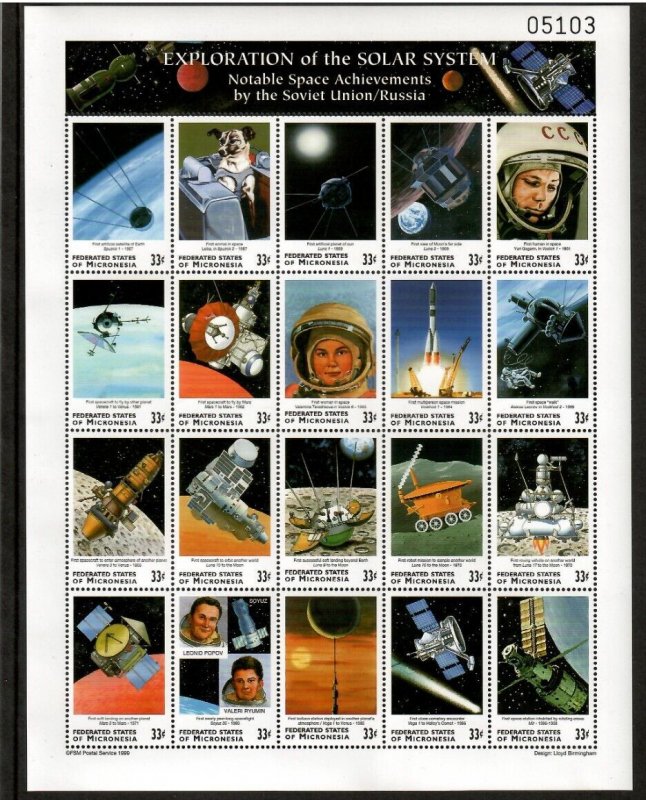 Micronesia 1999 - Russian Moon Space - Sheet of 20 Stamps - Scott #334 - MNH