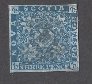 Canada NOVA SCOTIA # 2a VF USED 3 PENCE IMPERFORATE HERALDIC FLOWERS BS27843