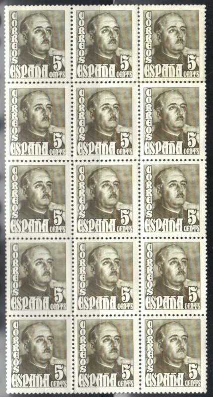 SPAIN STAMP  BLOCK of 15  SC# 760 **MNH** 1948-49  5c SIDNEY LANIER