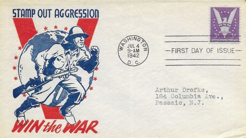 1942 FDC, #905, 3c Win the War, Cachet Craft