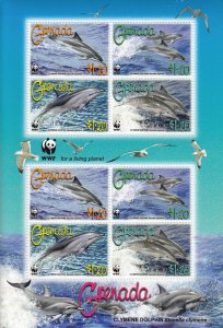 Grenada MNH Sc 3654e Value $ 7.50 WWF  Dolphins Mini sheet