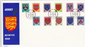 Jersey 1981,  Family crests,  set of 13,  on 2 FDC