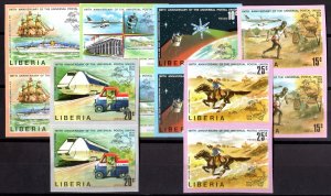 Liberia 1974 Sc#663/668 UPU CENTENARY SPACE/SHIPS/TRAINS PAIR IMPERFORATED MNH