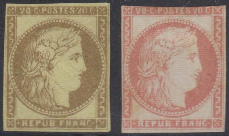 FRANCE 1850 CERES UNISSUED DESIGN BY MEILLET ET PICHOT 20 Cents TWO ESSAYS