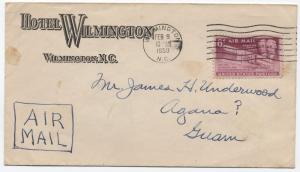 1950 6ct Wright Brothers airmail cover from wilmington NC to Guam [y1744] 
