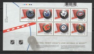 2013 Canada - Sc 2661 - MNH VF - Mini Sheet - Canadian NHL Team Logos