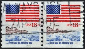 SC#1891 18¢ Flag over Seacoast Coil Pair (1981) Used