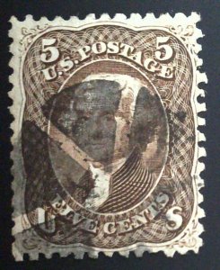 Scott #76a - VF - 5c Black Brown - Jefferson - Used - 1863