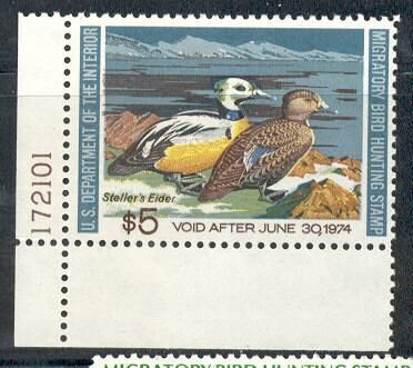US Stamp #RW40 - MNH Pair of Steller's Eiders Plate Number Single