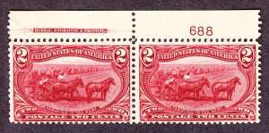 US 286 2c Trans-Mississippi Mint Plate #688 Top Pair F-VF OG NH SCV $160