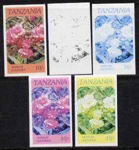 Tanzania 1986 Flowers 10s (Nersium) set of 5 imperf progr...