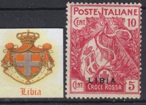 Italy Libia n. 13c Red Cross Variety overprint lower shifted cv 60$