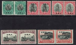 SOUTH WEST AFRICA 1927 PICTORIAL ½D - 3D PAIRS + ½D AND 1D OVERPRINT POSITIONS