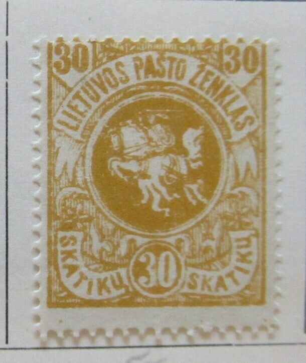 A11P4F4 Litauen Lituanie Lithuania 1919 Wmk Wavy Lines 30sk White Paper MH*