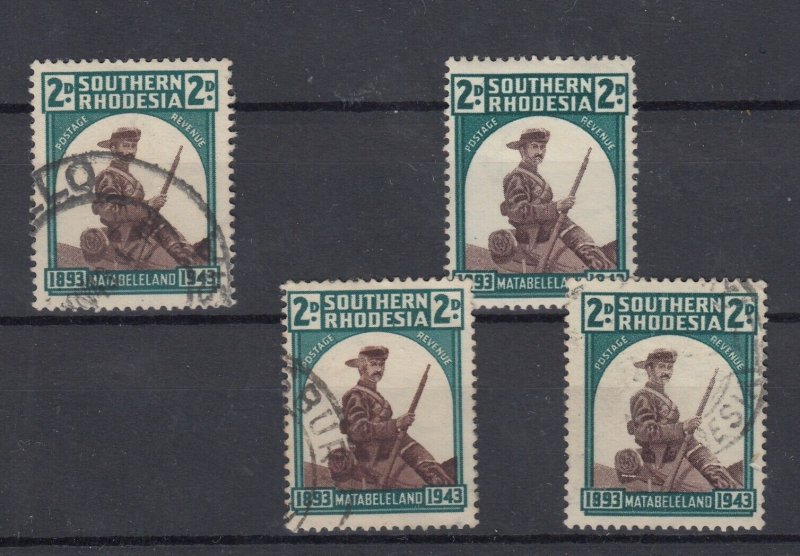 Southern Rhodesia 1943 2d x 4 Hat Roll Flaw SG61/61a/61b Fine Used J9632