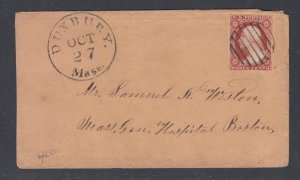 US #11A   3c Washington on DUXBURY  cover   cv$17.50