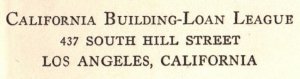 VINTAGE COMPANY CORNER CARD CALIFORNIA BUILDING-LOAN LEAGUE LOS ANGELES CAL